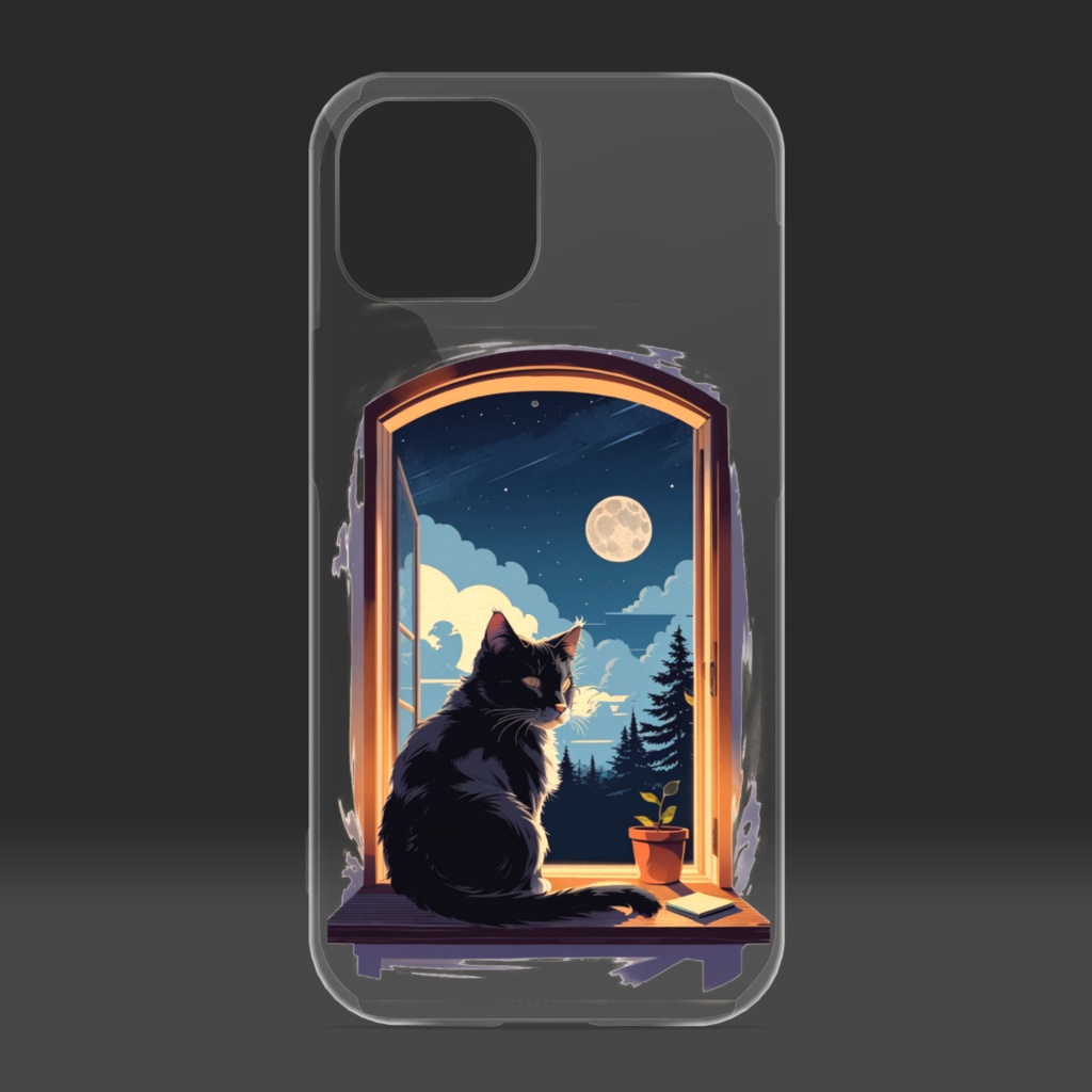 月夜に佇む猫 #002_iPhoneケース(クリア)