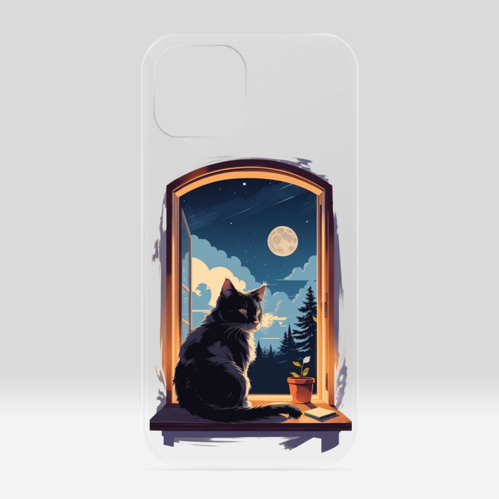 月夜に佇む猫 #002_iPhoneケース(クリア)
