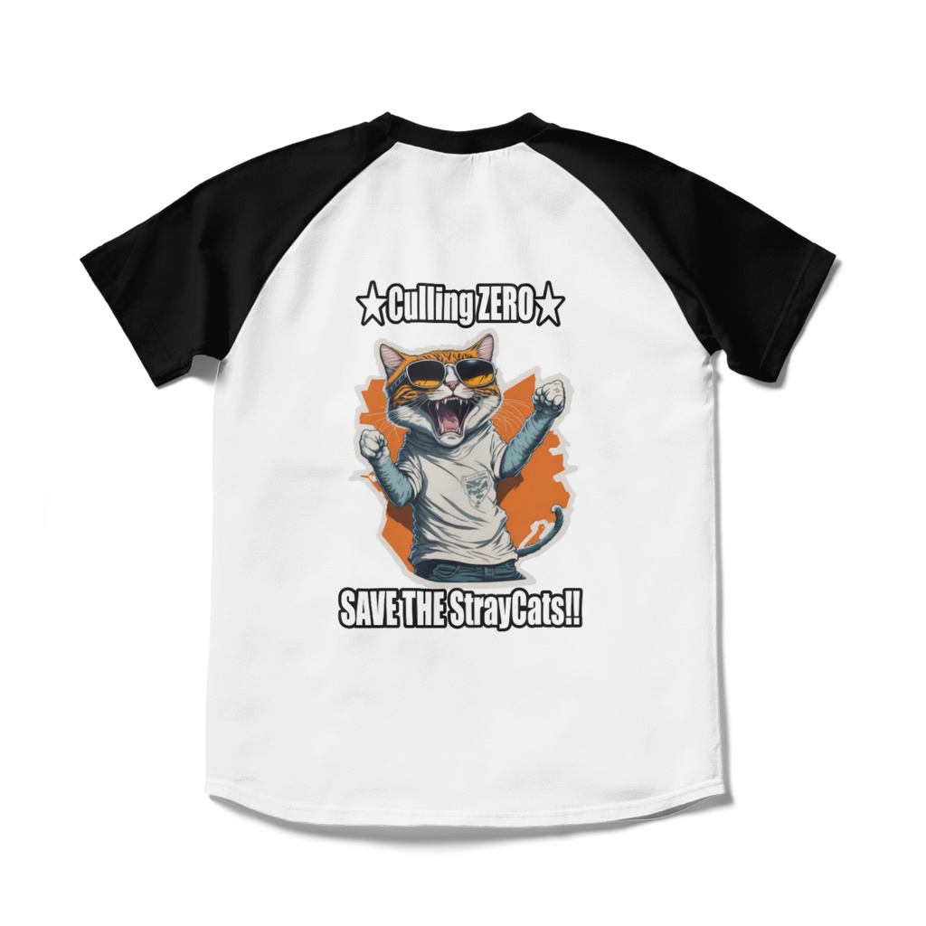 Save the stray cats!_バックプリント,ラグランＴシャツ