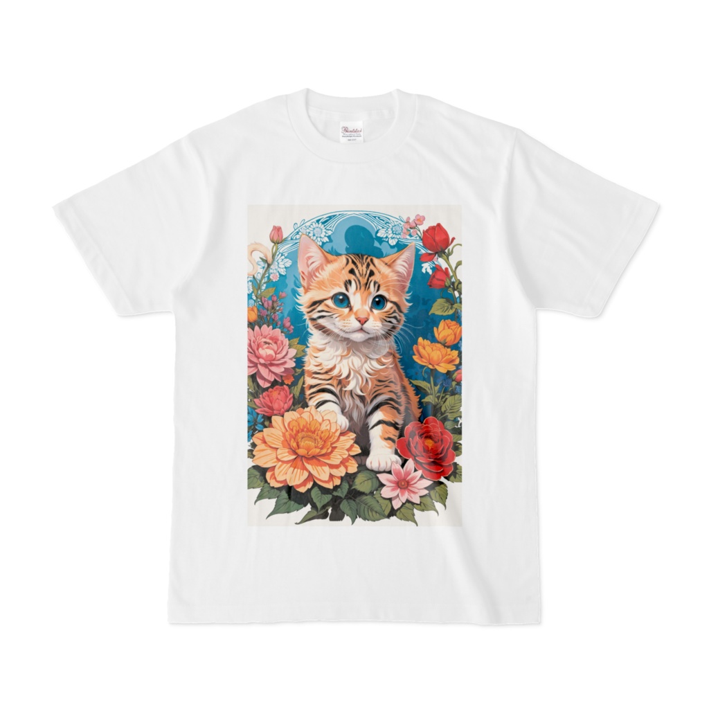 Tシャツ_花と猫 #002