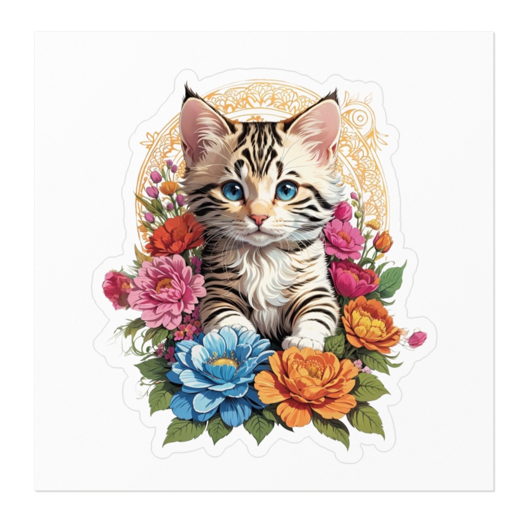 花と猫_ステッカー