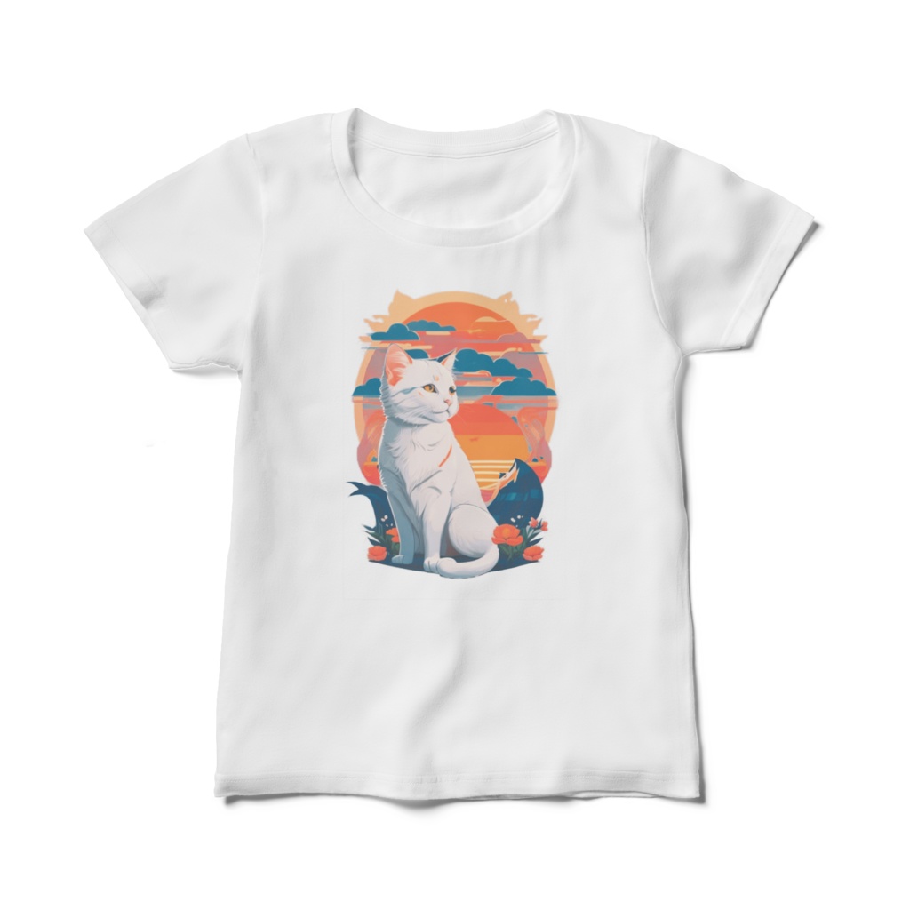 Cat at sunset_レディースTシャツ