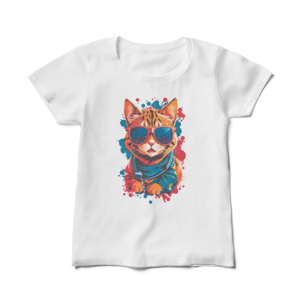Cat with sunglasses_レディースTシャツ