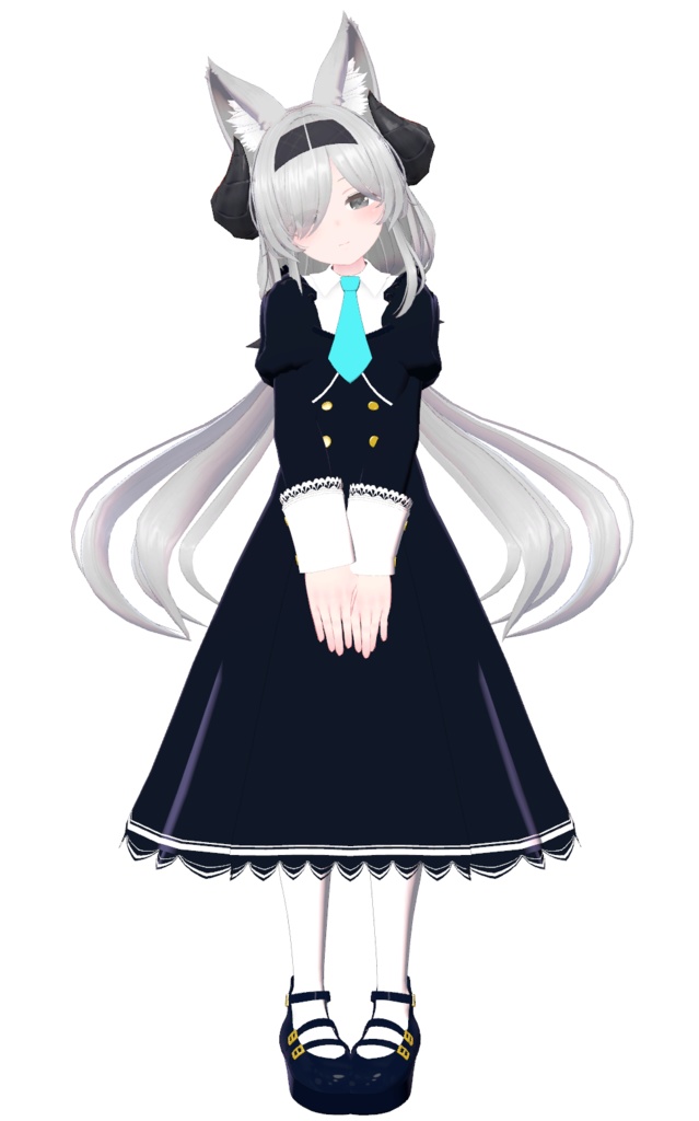 【レグニア向け衣装】キツネ耳とお嬢様っぽいクラシカルなワンピース