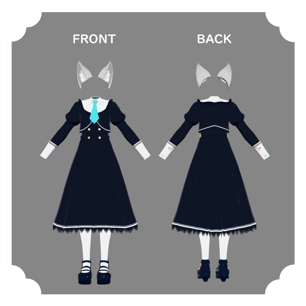 【レグニア向け衣装】キツネ耳とお嬢様っぽいクラシカルなワンピース