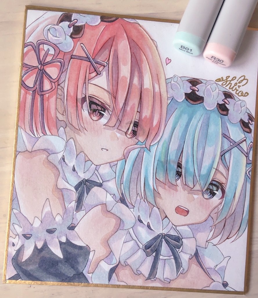 リゼロ レム A4イラスト 手描き がおう 描き下ろし直筆イラスト色紙