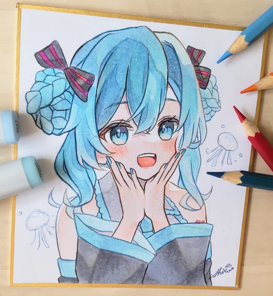 初音ミク メイド服 手描きイラスト オリジナルイラスト - インテリア