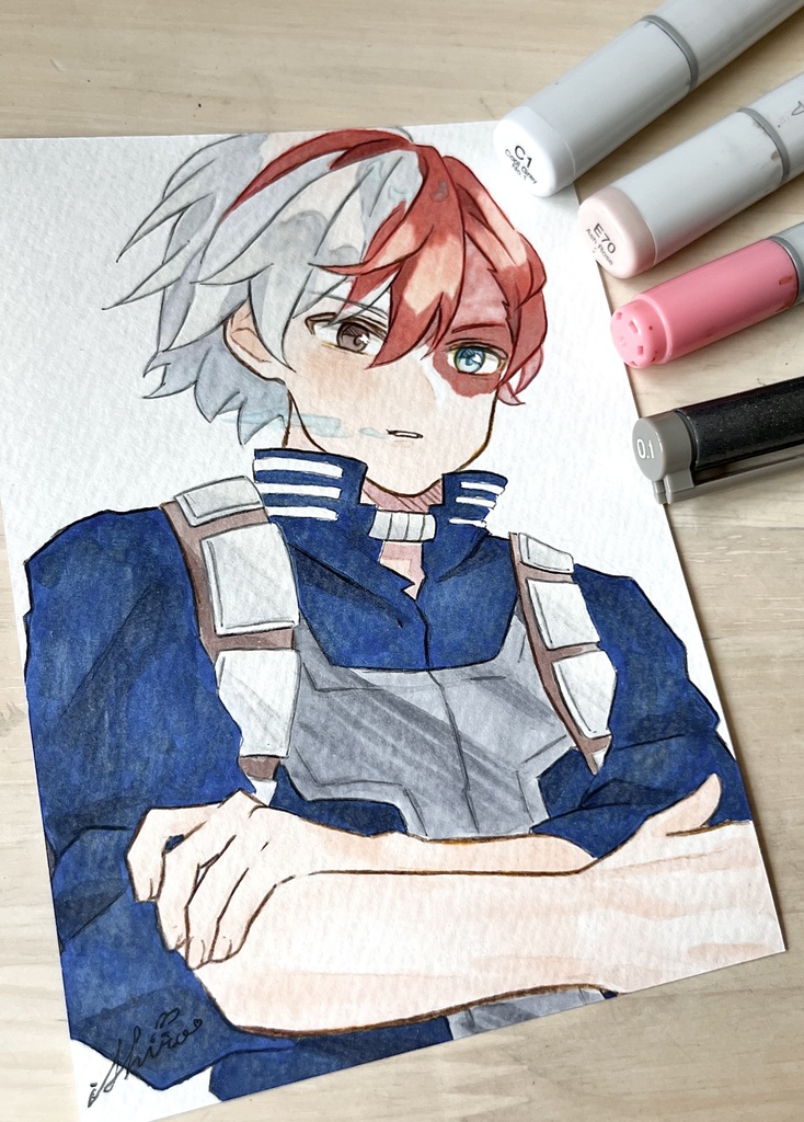 ヒロアカ 轟焦凍 手描きイラスト ポストカード