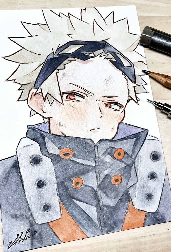 ヒロアカ 爆豪勝己 手描きイラスト ポストカード