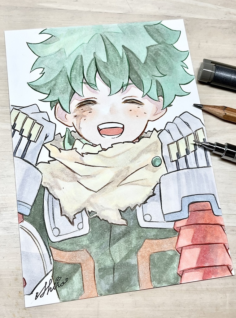 ヒロアカ 緑谷出久 手描きイラスト ポストカード