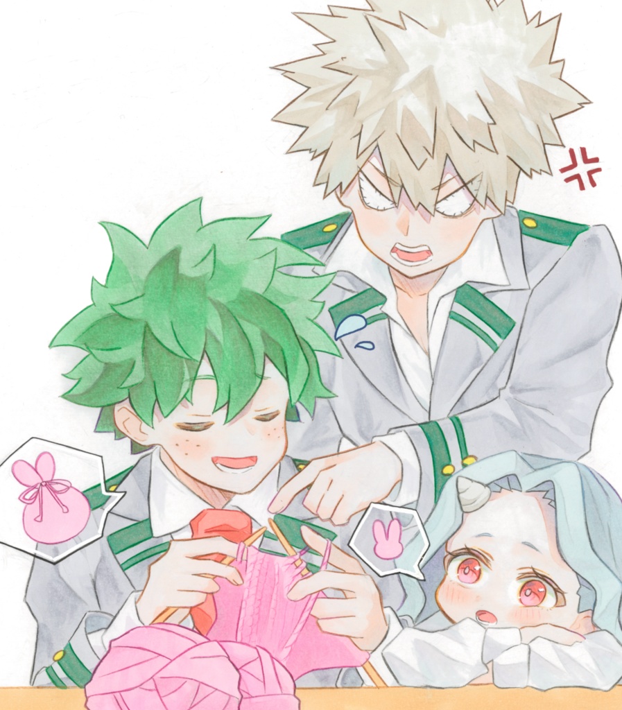 ヒロアカ 編み物 手描きイラスト 大色紙