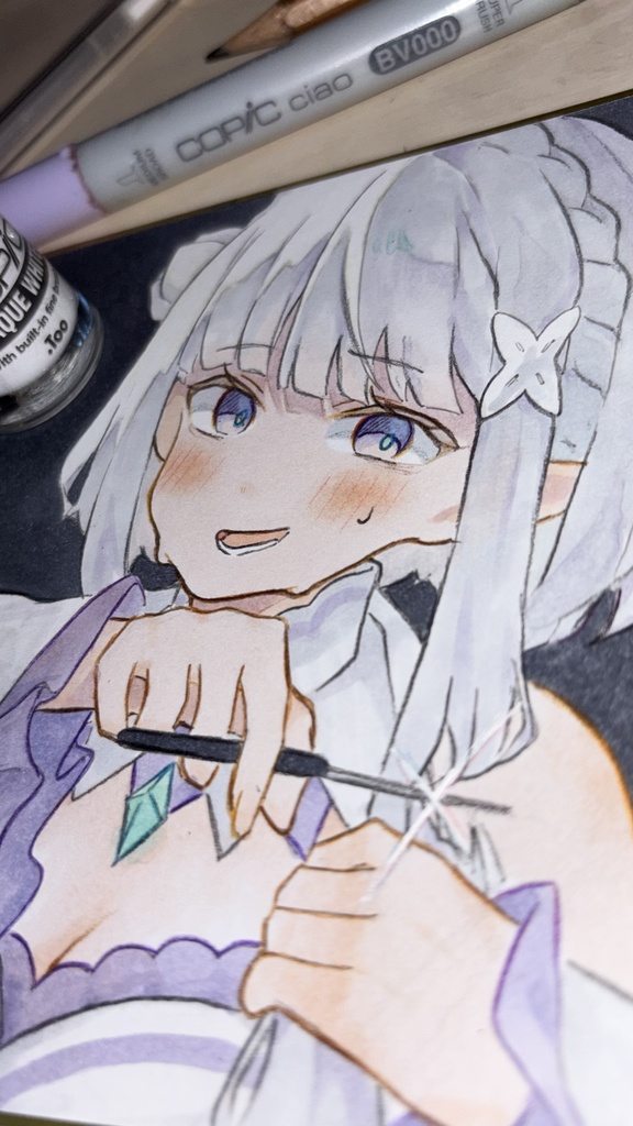 リゼロ カサネル√ エミリア 手描きイラスト