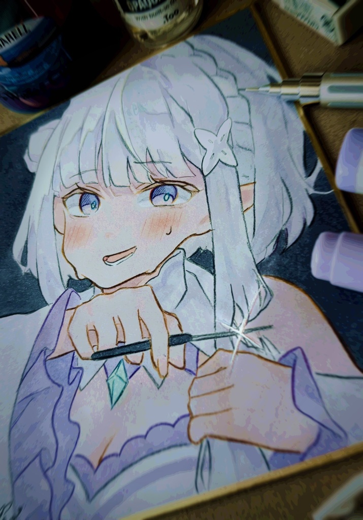 リゼロ カサネル√ エミリア 手描きイラスト