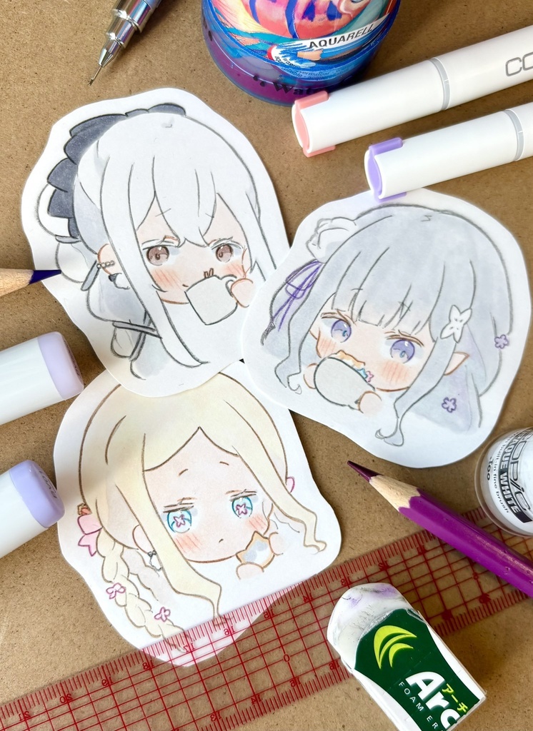 リゼロ エミリア バースデー 手描きイラストセット