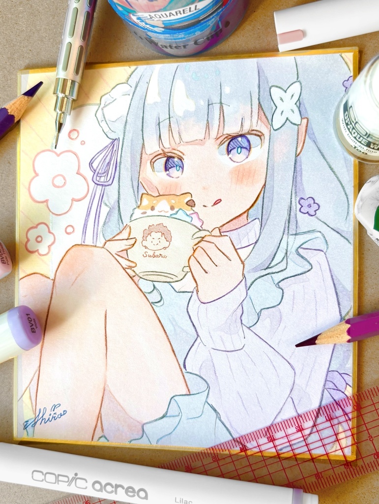 リゼロ エミリア バースデー 手描きイラストセット