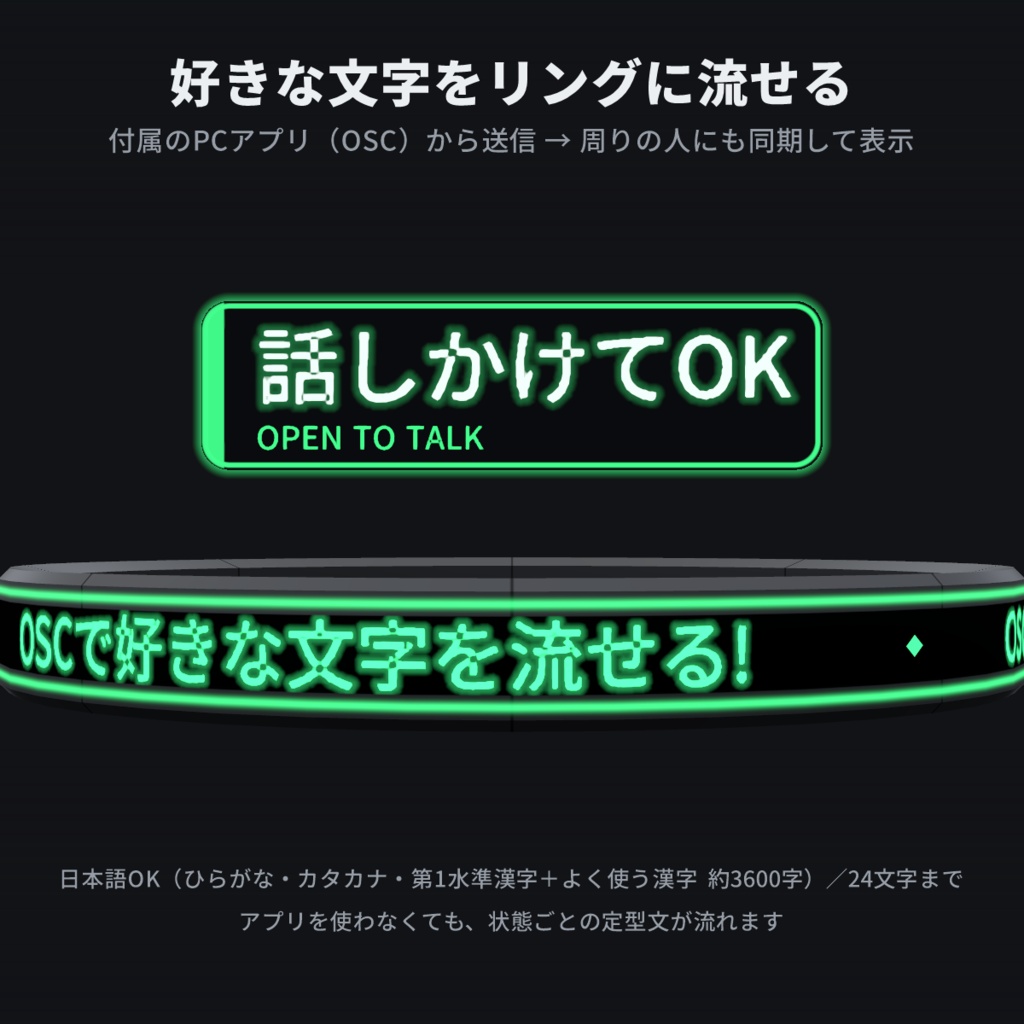 【VRChat想定】HALO // STATUS ヘイロー型ステータス表示【OSC文字入力 / 写真に写らない / Quest対応 / MA対応】
