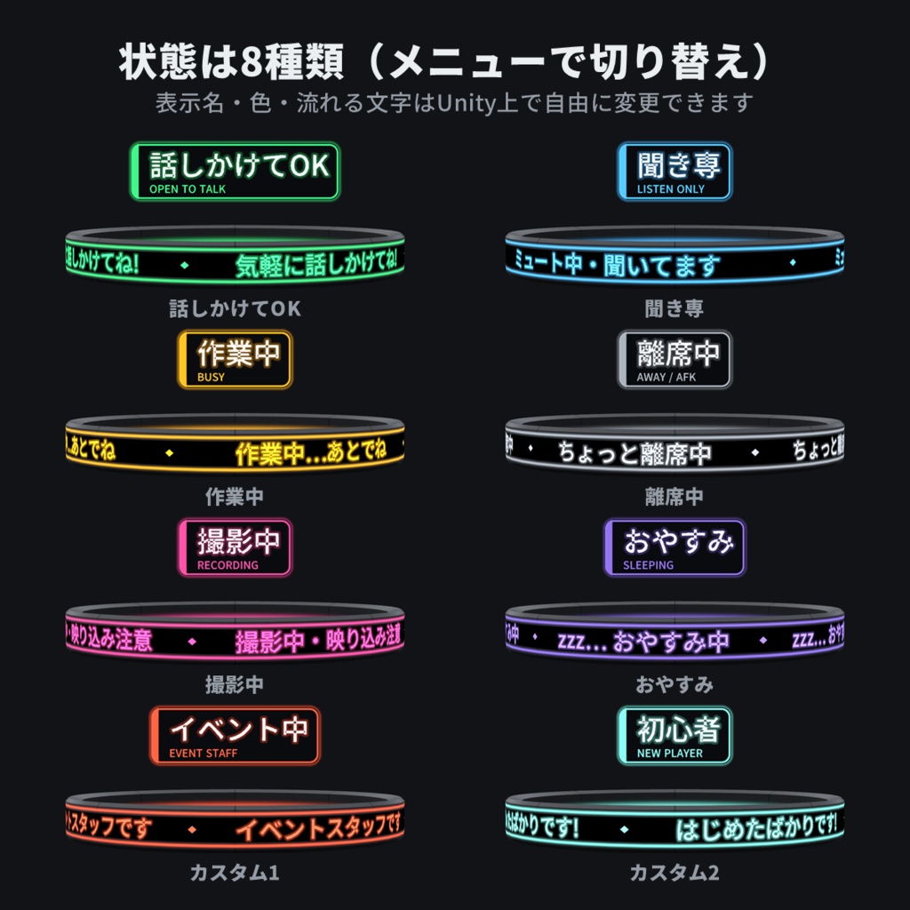【VRChat想定】HALO // STATUS ヘイロー型ステータス表示【OSC文字入力 / 写真に写らない / Quest対応 / MA対応】