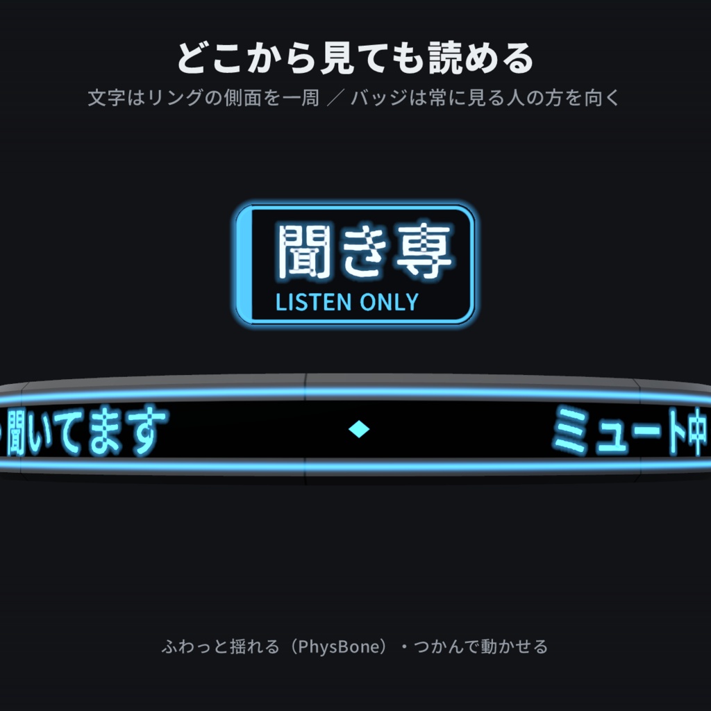 【VRChat想定】HALO // STATUS ヘイロー型ステータス表示【OSC文字入力 / 写真に写らない / Quest対応 / MA対応】