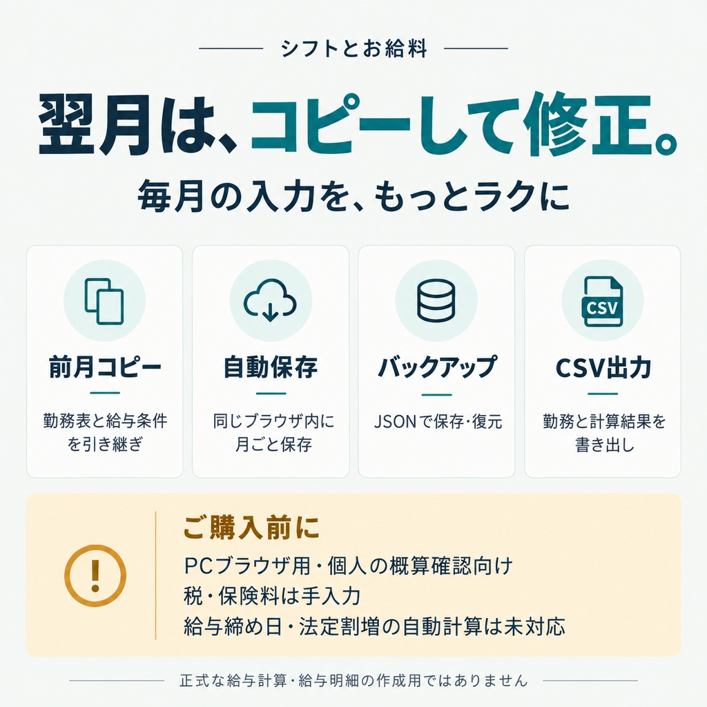 シフトと給料 夜勤・シフト勤務の概算給与計算ツール【PCブラウザ用】