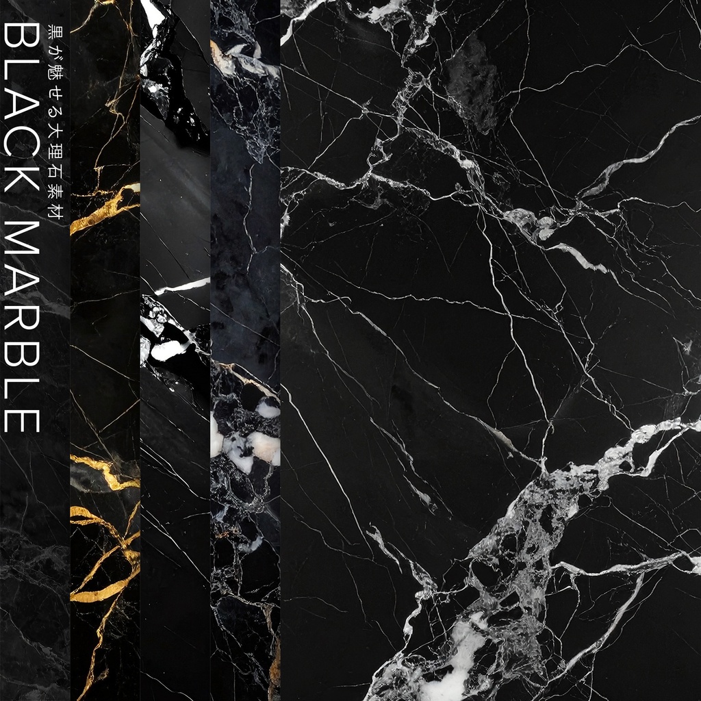 【背景セット】黒基調の大理石テクスチャ（15枚）