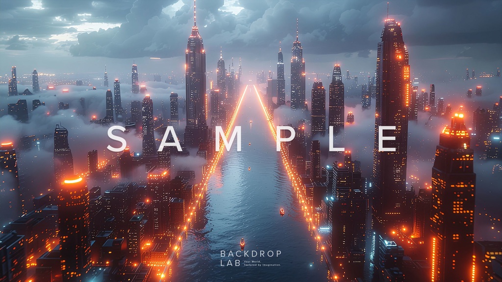 【背景セット】幻想的な光の都市空間(10枚)