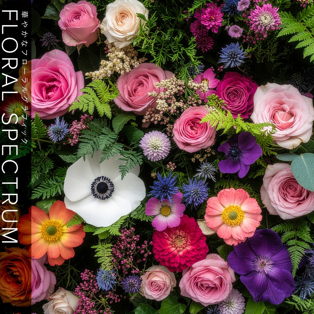 【背景】色とりどりの花のグラフィック素材(10枚セット)