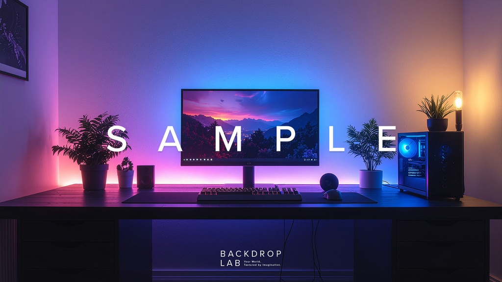 【背景セット】静かな夜のゲーミングルーム(10枚)