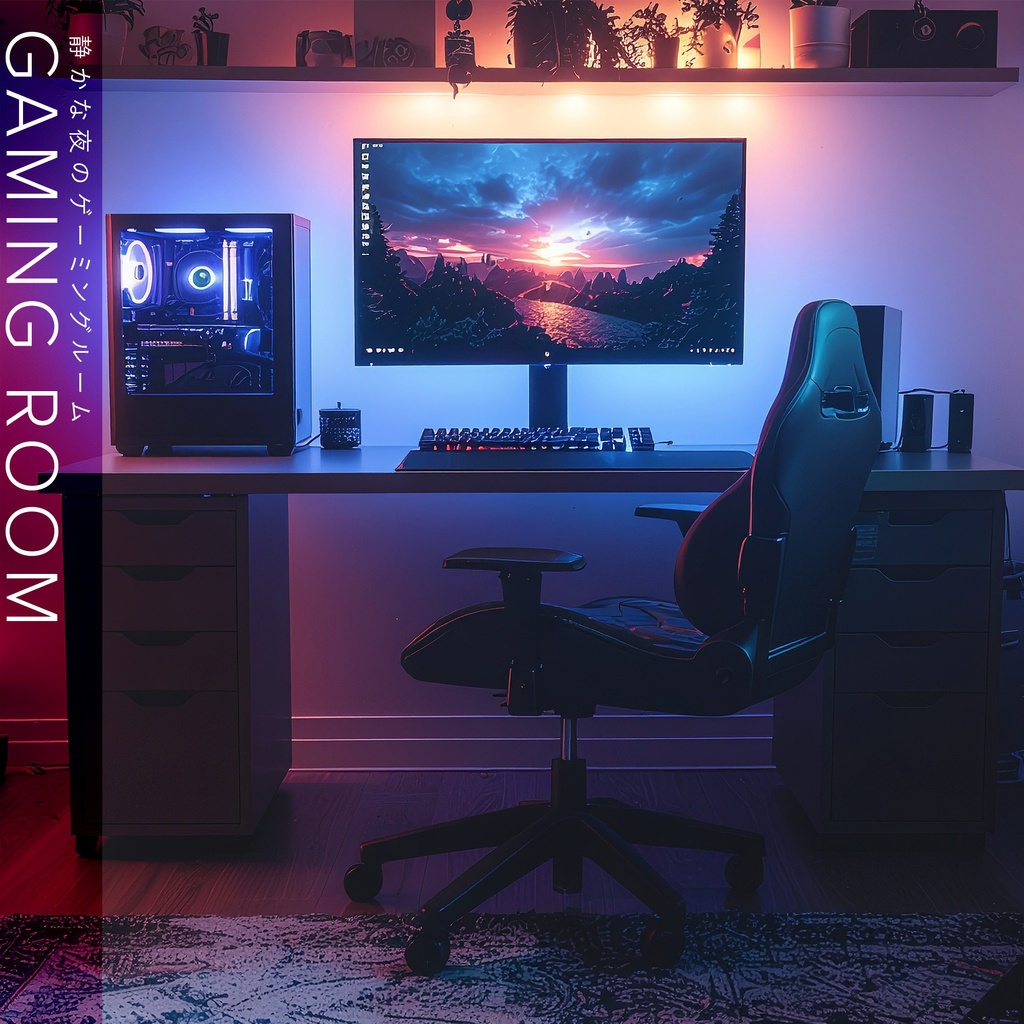 【背景セット】静かな夜のゲーミングルーム（10枚）