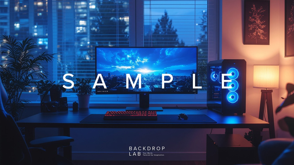 【背景セット】静かな夜のゲーミングルーム(10枚)