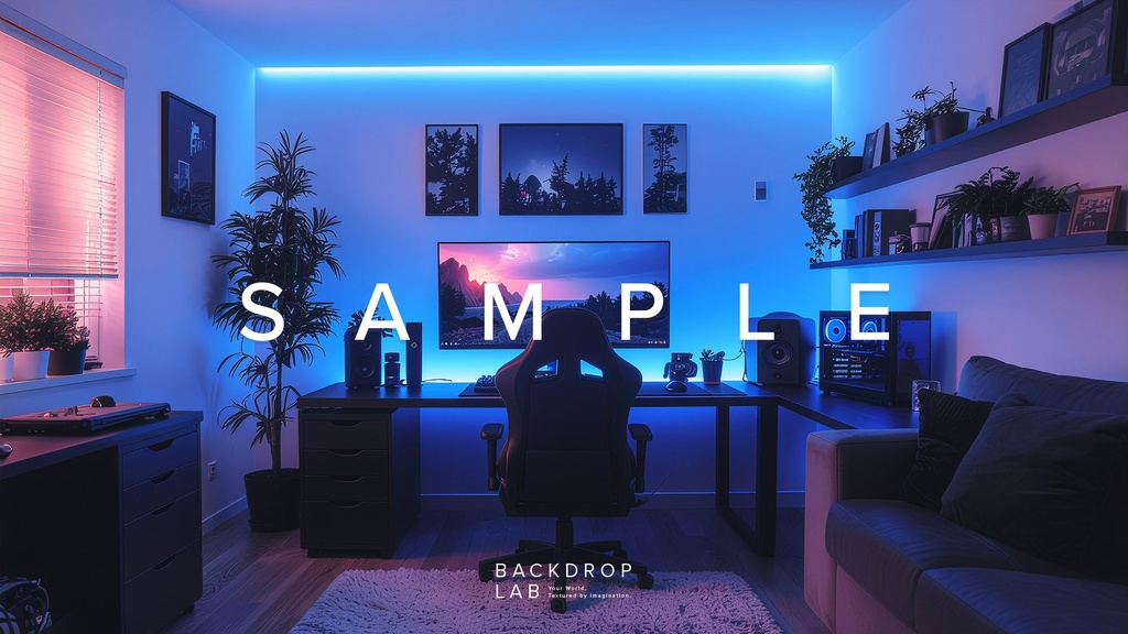 【背景セット】静かな夜のゲーミングルーム(10枚)