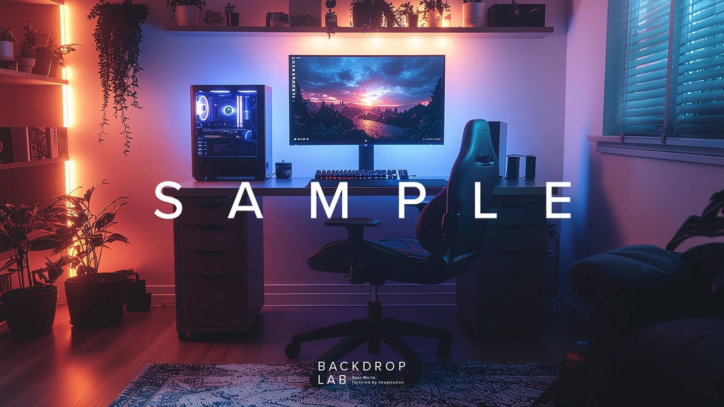 【背景セット】静かな夜のゲーミングルーム(10枚)