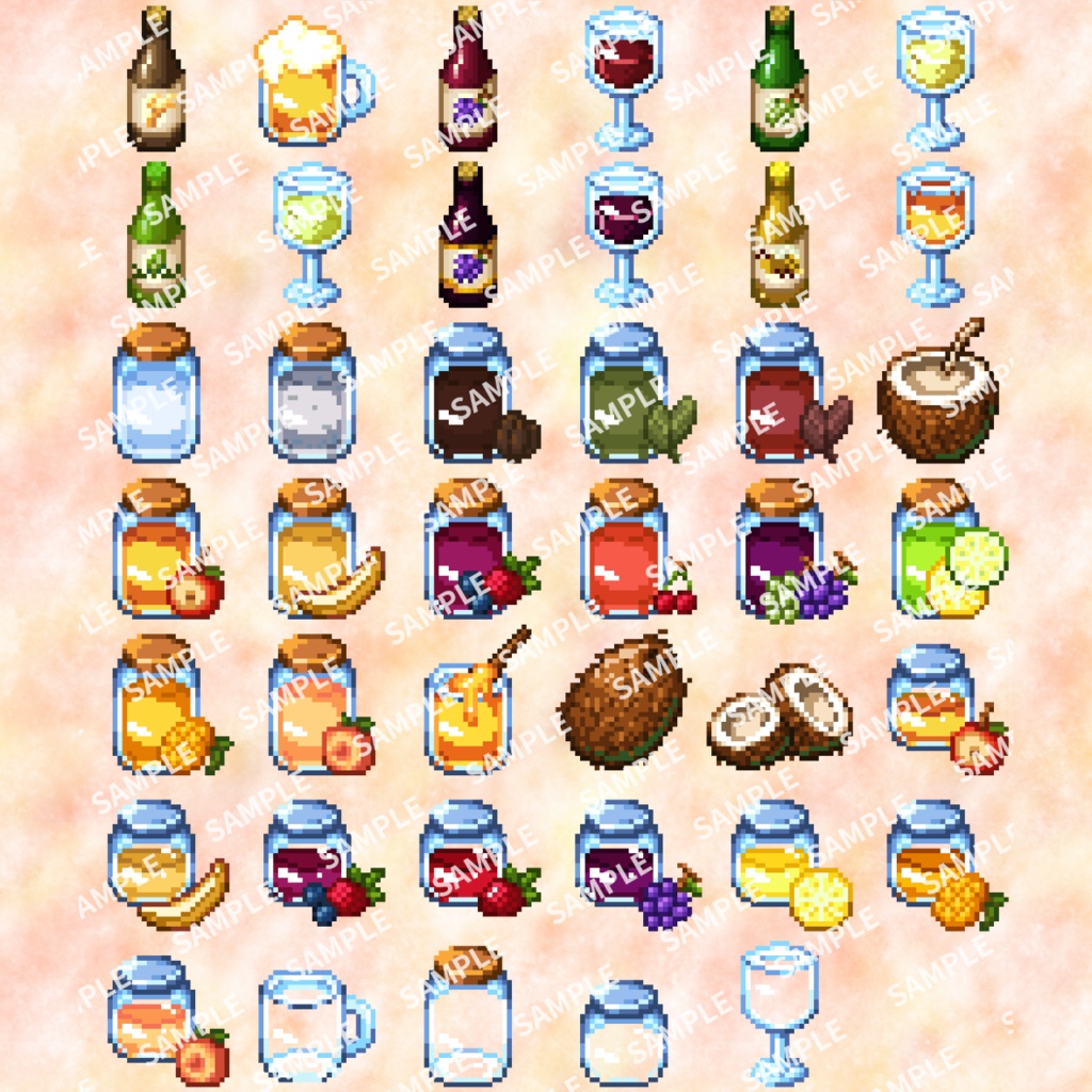 ニッチなドット絵素材ー手作り風ドリンク&ジャム素材集ー