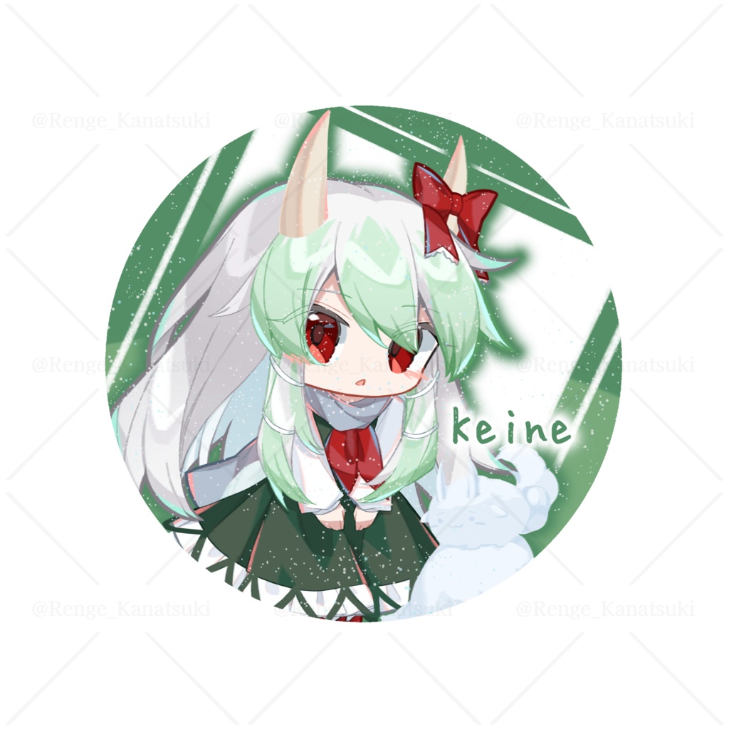 【冬毛もふカル】雪ラメ缶バッジ 上白沢慧音