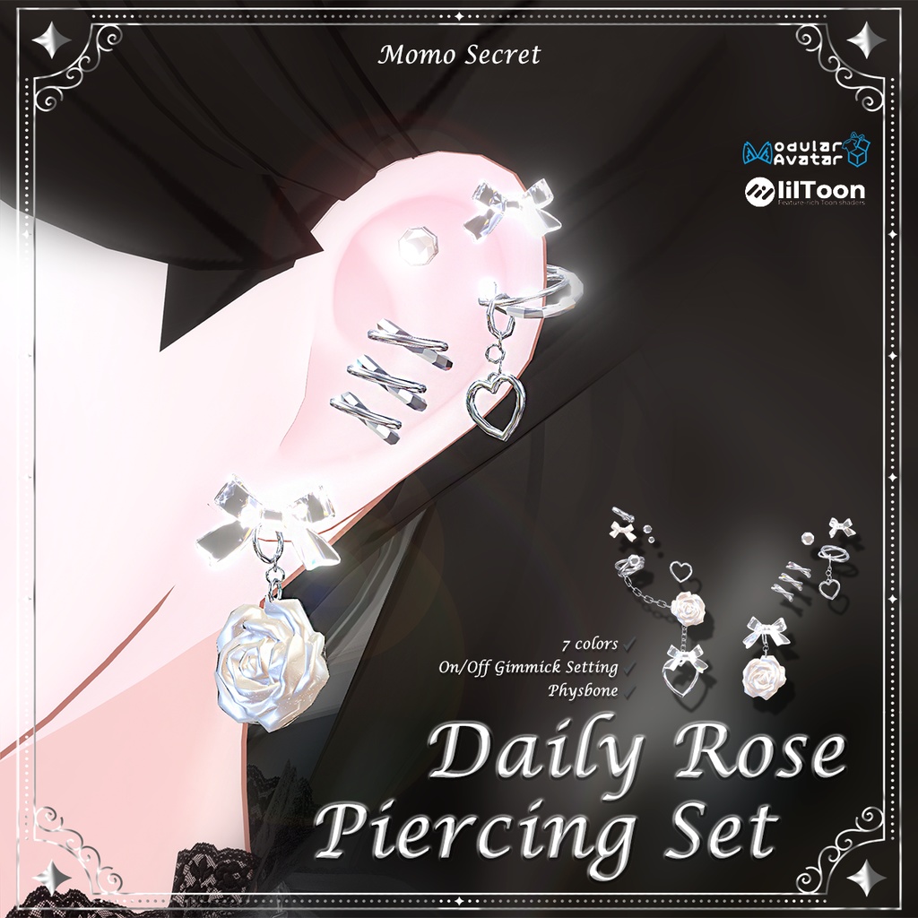 【7色 / 各パーツON-OFF対応】Rose Piercings (ローズピアス)
