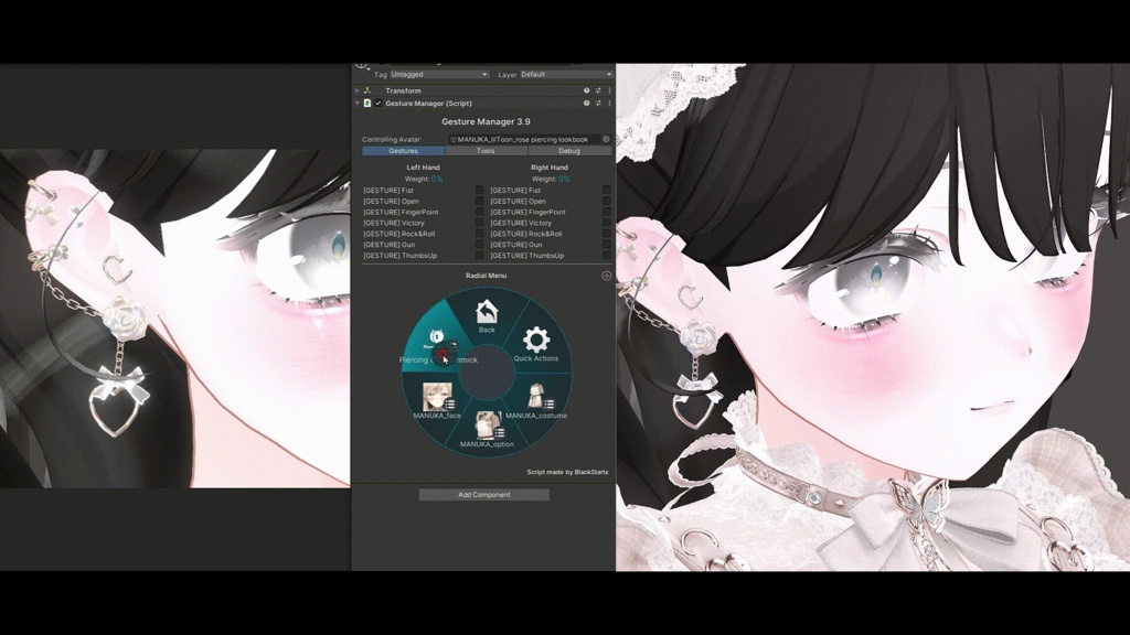 【7色 / 各パーツON-OFF対応】Rose Piercings (ローズピアス)