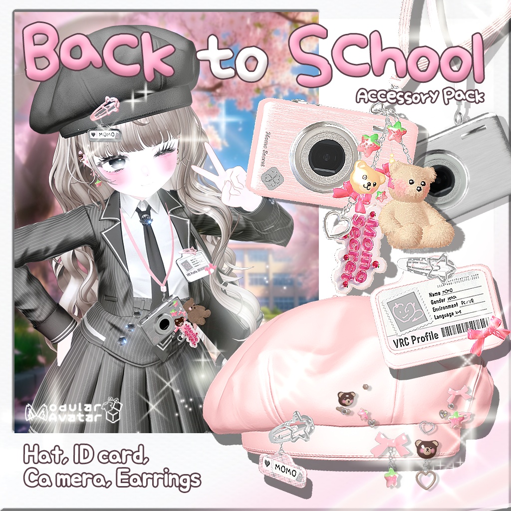 【無料FREE】【SALE 50%】Spring School Accessory Set 【全6色 / 名札改変OK / キーリング&ピンON・OFF】