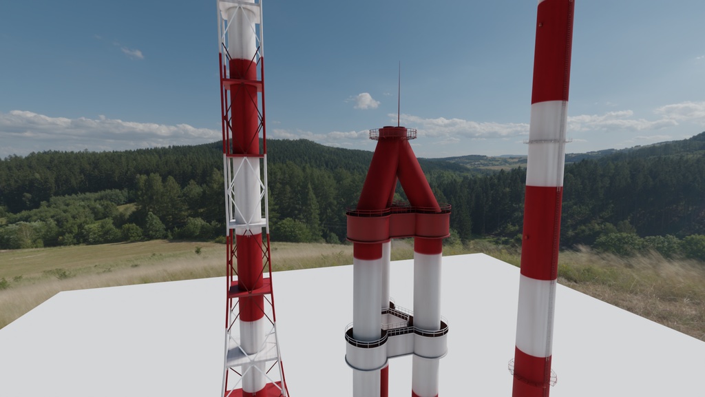 煙突3Dモデル3種