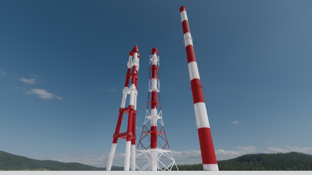 煙突3Dモデル3種