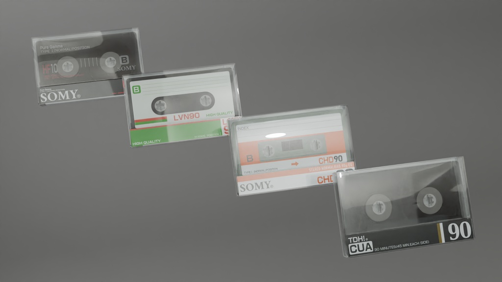 カセットテープ4種 3Dモデル