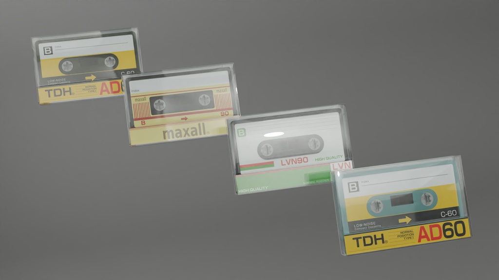 カセットテープ4種 3Dモデル その2