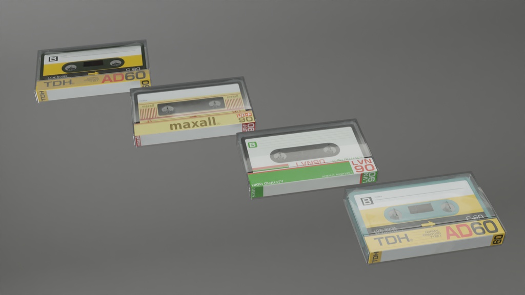 カセットテープ4種 3Dモデル その2