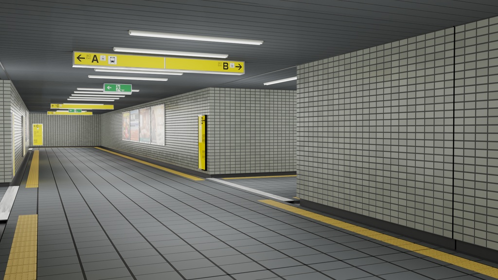 地下通路 装飾セット 3Dモデル