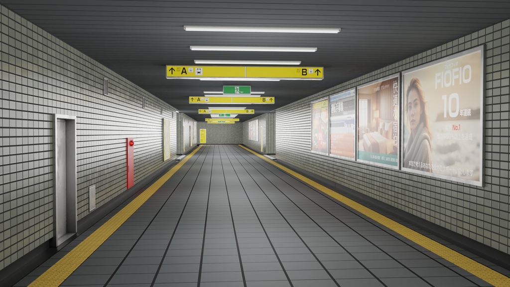 地下通路 装飾セット 3Dモデル