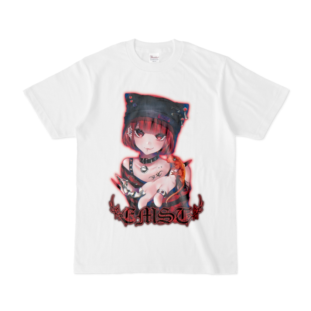 【EMST】クレステッドゲッコーバイカラーレッドＴシャツ（ホワイト）