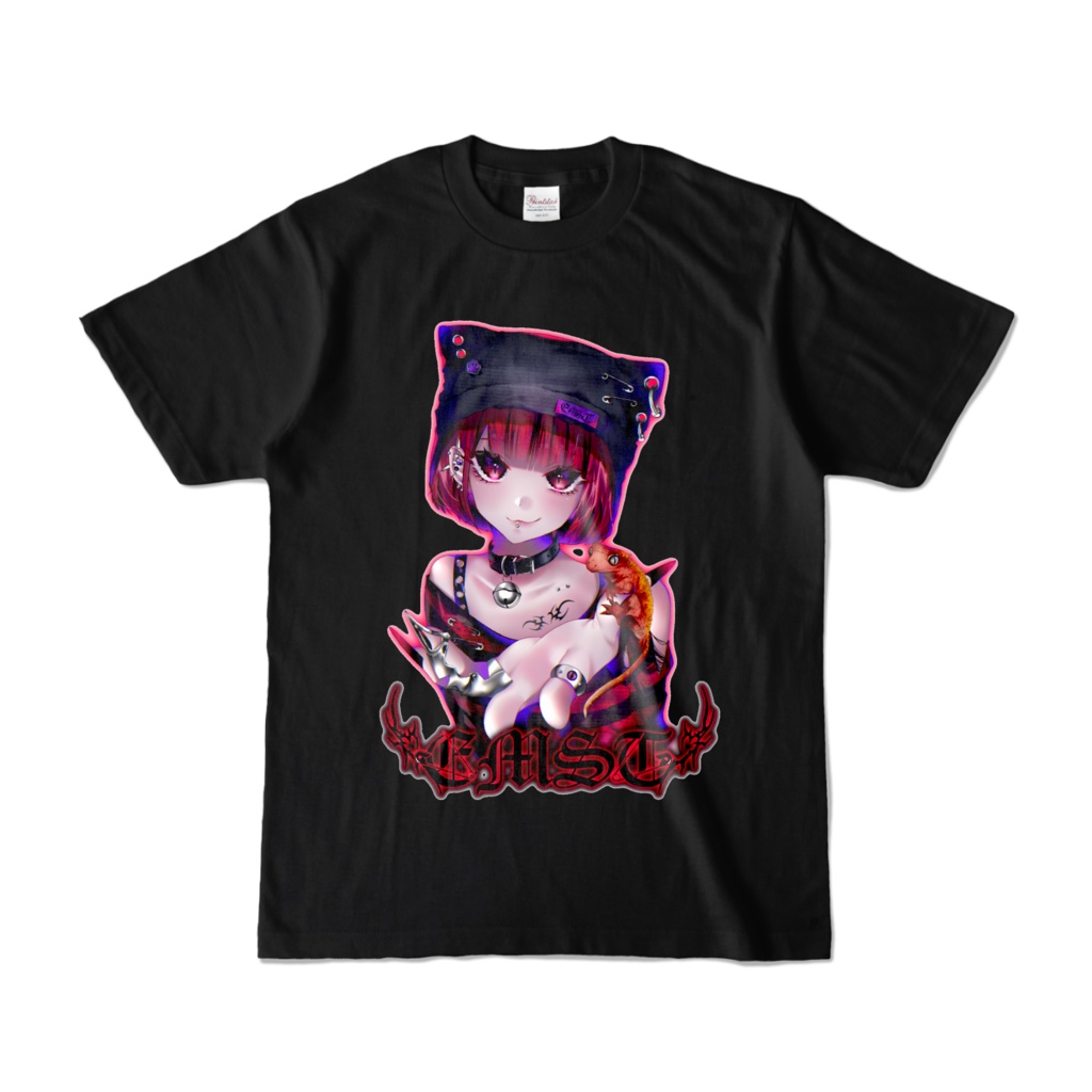 【EMST】クレステッドゲッコーバイカラーレッドＴシャツ（ブラック）