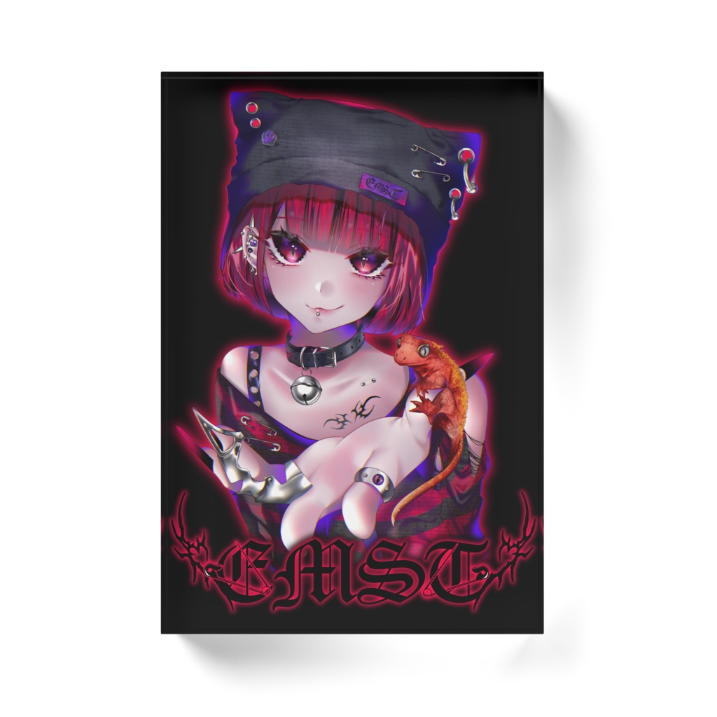 【EMST】クレステッドゲッコーバイカラーレッドアクリルブロック