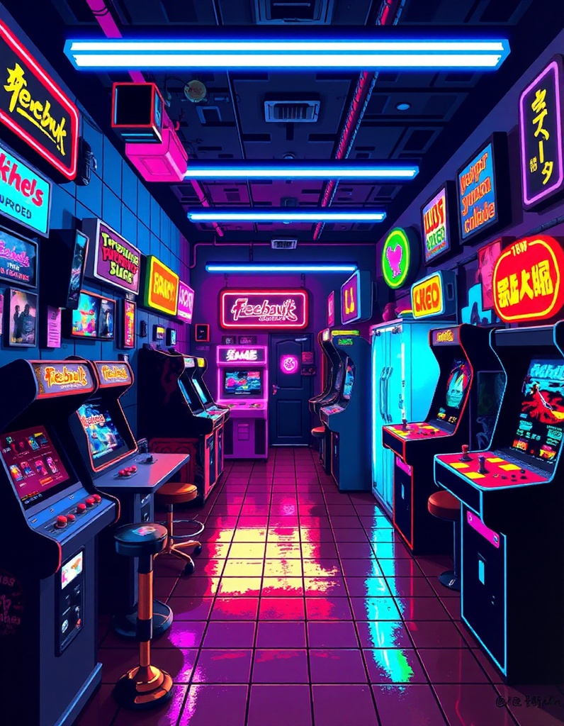 ネオン・サイバーパンク・ゲーミング風景・ドット絵【AI生成イラスト】