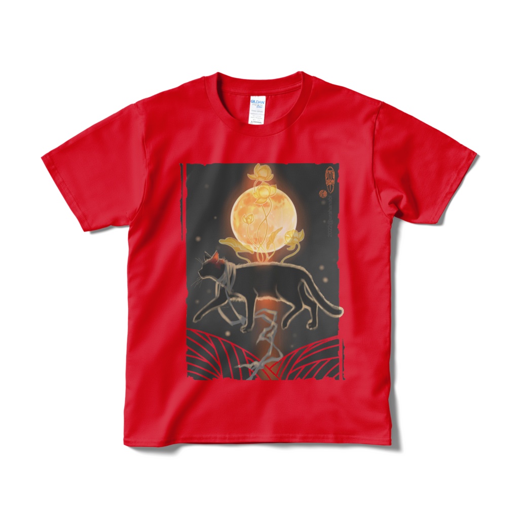 Tシャツ赤　猫～泥中の蓮～