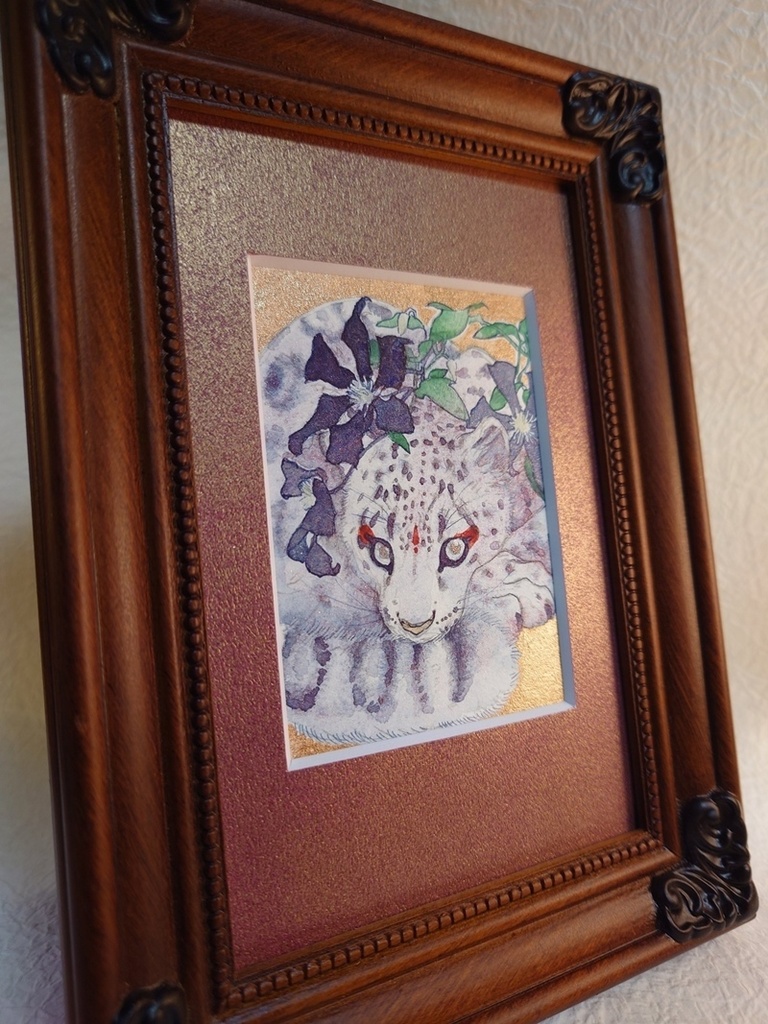 直筆ATC ユキヒョウ「花舞う」