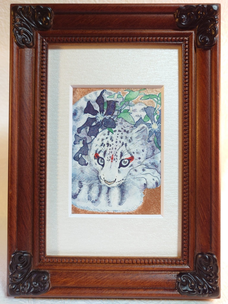 直筆ATC ユキヒョウ「花舞う」